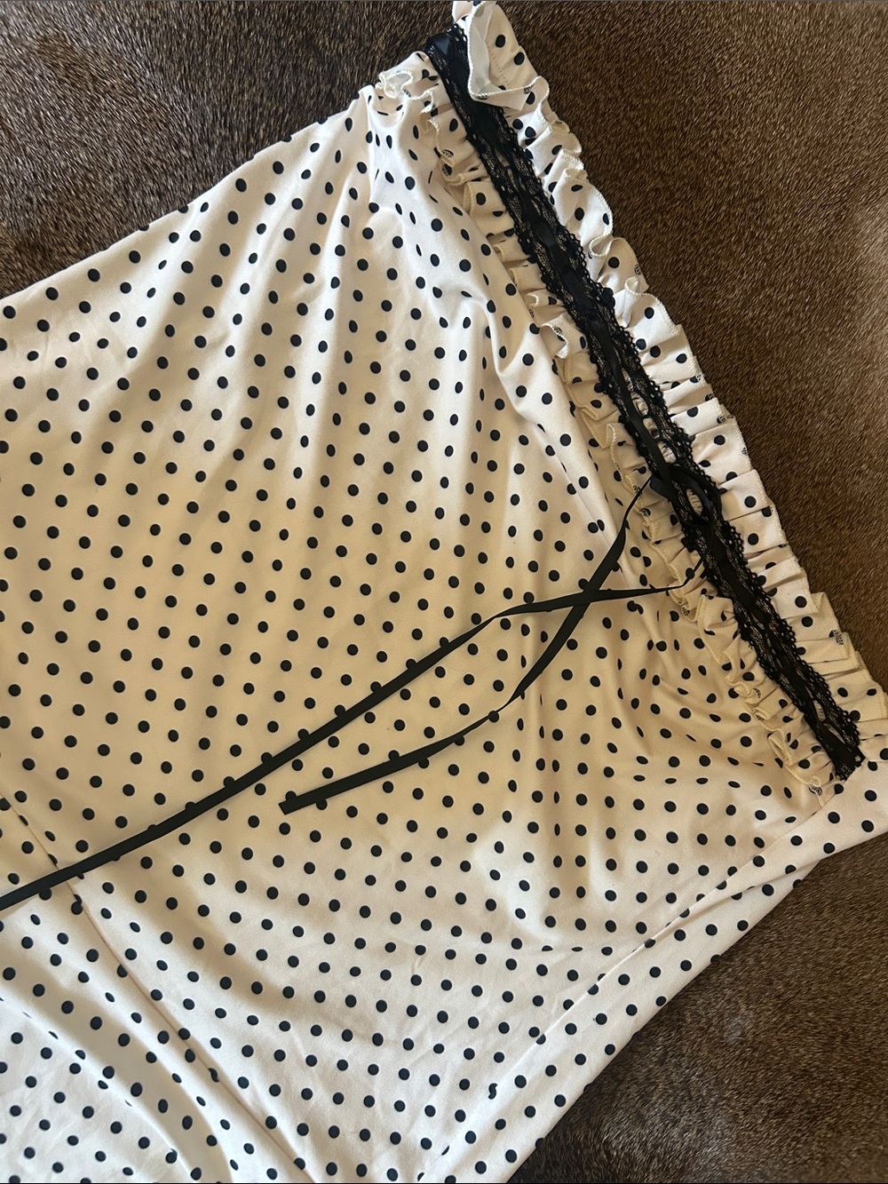 Polka Dot Ruffle Waist Midi Skirt - Black on White